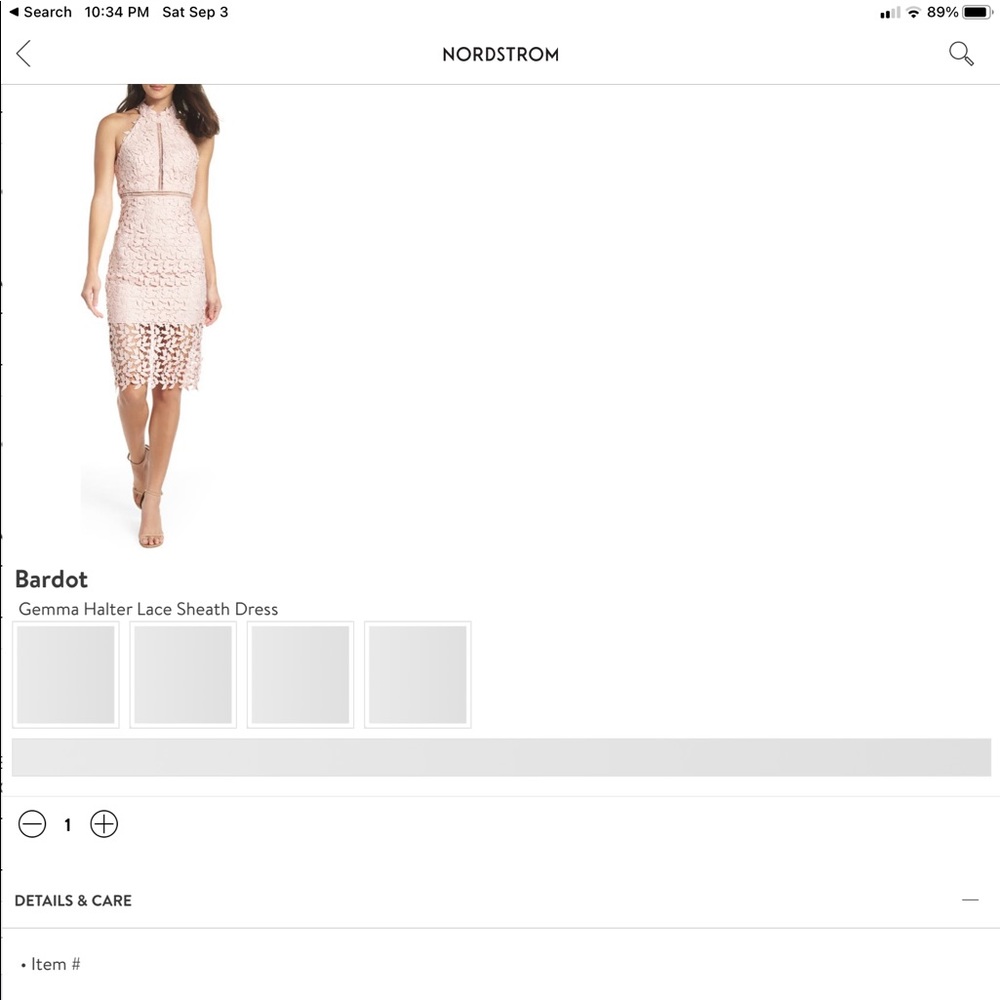 Bardot Rosewater Lace Dress. Size Small.